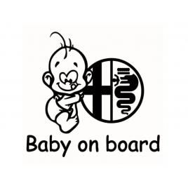 Sticker decorativ auto, logo alfa romeo, baby on board 15x12 cm, creative rey®
