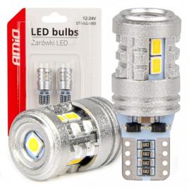 Set becuri standard t10 w5w 6x3020 + 1x3030 smd alb 12v/24v amio-03718