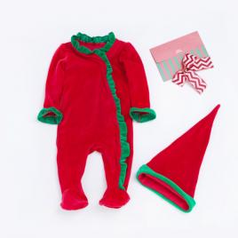 Salopeta rosie cu volanase verzi (marime disponibila: 12-18 luni (marimea 21