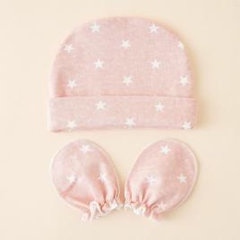 Set roz cu manusi si caciulita (marime disponibila: 3-6 luni (marimea 18
