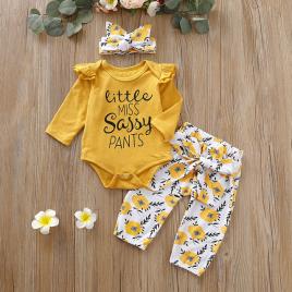 Compleu galben pentru fetite - little miss (marime disponibila: 3-6 luni