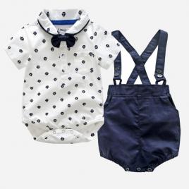 Costum cu papion pentru baietei - barcute (marime disponibila: 18-24 luni)