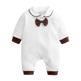 Salopeta alba cu papion maro (marime disponibila: 18-24 luni)