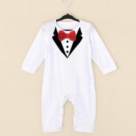Salopeta alba eleganta cu papion rosu (marime disponibila: 12-18 luni (marimea