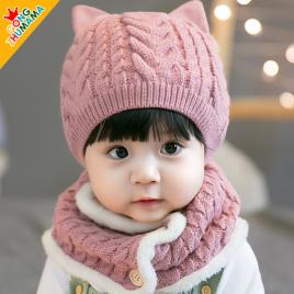 Set roz pudra imblanit caciulita cu fular - pisicuta (marime disponibila: 9-12