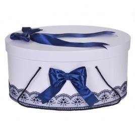 Cutie trusou botez dantela bleumarin si fundite asortate, denikos® 814