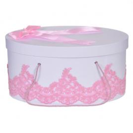 Cutie trusou botez dantela roz eleganta si o fundita asortata, denikos® 825