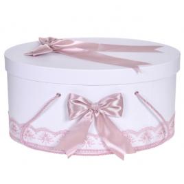 Cutie trusou botez dantela roz pudra si fundite asortate, denikos® 812