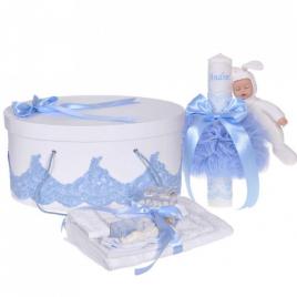 Set elegant trusou botez, cutie trusou si lumanare personalizata cu nume, decor