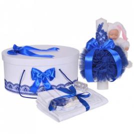 Set trusou botez, cutie trusou si lumanare iepuras pufos, dantela si fundite,