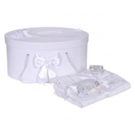 Set trusou botez si cutie trusou, dantela si fundite, decor alb, denikos® 844