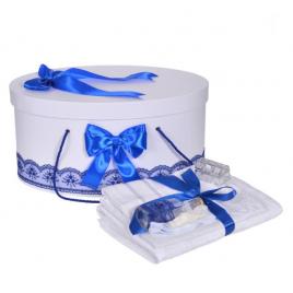 Set trusou botez si cutie trusou, dantela si fundite, decor albastru, denikos®