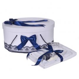 Set trusou botez si cutie trusou, dantela si fundite, decor bleumarin, denikos®