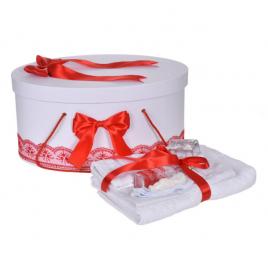 Set trusou botez si cutie trusou, dantela si fundite, decor rosu, denikos® 842