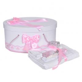 Set trusou botez si cutie trusou, dantela si fundite, decor roz, denikos® 838