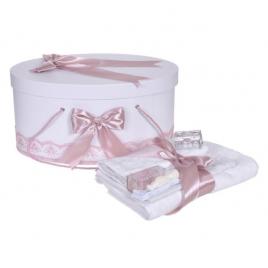 Set trusou botez si cutie trusou, dantela si fundite, decor roz pudra, denikos®
