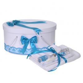 Set trusou botez si cutie trusou, dantela si fundite, decor turcoaz, denikos®