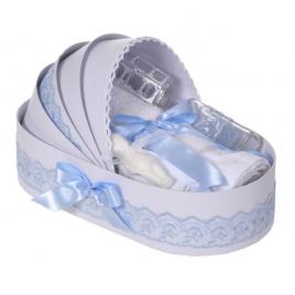 Trusou botez complet, in landou, decor dantela bleu, denikos® 832