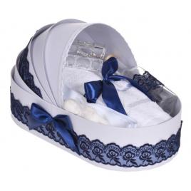 Trusou botez complet, in landou, decor dantela bleumarin, denikos® 828