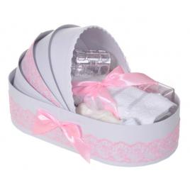 Trusou botez complet, in landou, decor dantela roz, denikos® 835