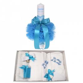 Trusou botez cu mesaj si lumanare botez personalizata, decor turcoaz, denikos®