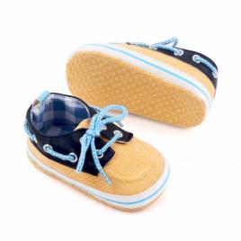 Pantofiori galben cu bleumarine tip mocasini (marime disponibila: 6-9 luni