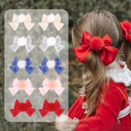 Set 2 clame pentru fetite - fundita cu pufulet (culoare: albastru)