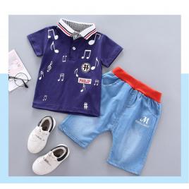 Costum bebelusi cu tricou - note muzicale (marime disponibila: 9-12 luni