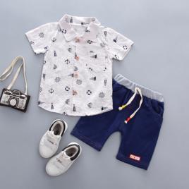 Costum cu camasuta alba - elemente marine (marime disponibila: 18-24 luni)