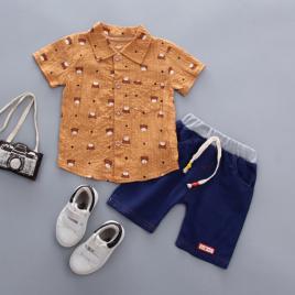 Costum cu camasuta maro - ursuleti (marime disponibila: 6-9 luni (marimea 19