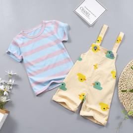 Costum cu salopeta crem si tricou - duck (marime disponibila: 6-9 luni (marimea