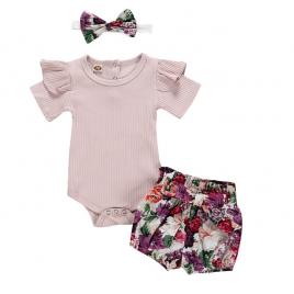 Costumas cu body si pantaloni scurti - purple flower (marime disponibila: 3-6