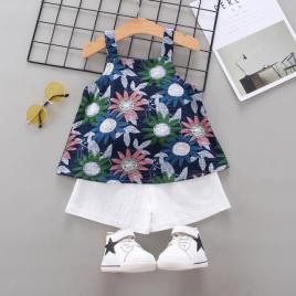 Costumas pentru fetite - flori colorate pe fond bleumarine (marime disponibila: