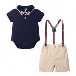 Costum elegant cu body bleumarine tip polo (marime disponibila: 6-9 luni