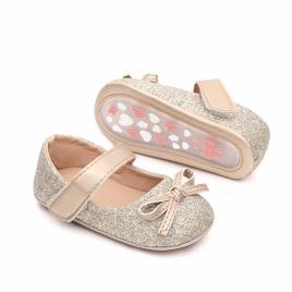 Pantofiori aurii cu sclipici si cu fundita (marime disponibila: 3-6 luni