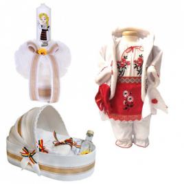 Set botez traditional fetita, trusou botez landou, lumanare si costum