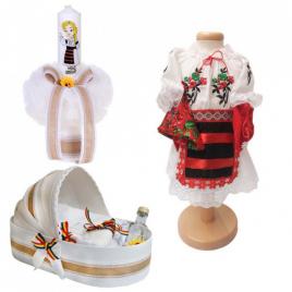 Set botez traditional fetita, trusou botez landou, lumanare si costum