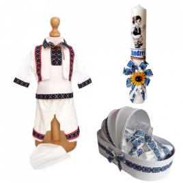 Set costum botez, trusou si lumanare personalizata, decor traditional, denikos®