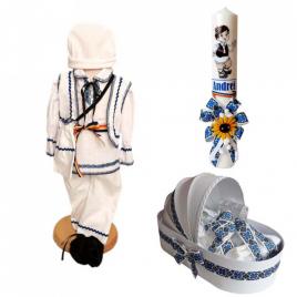 Set costum botez, trusou si lumanare personalizata, decor traditional, denikos®