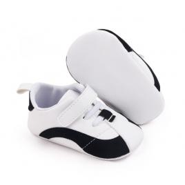 Adidasi albi cu negru cu sireturi si bareta cu arici (marime disponibila: 3-6