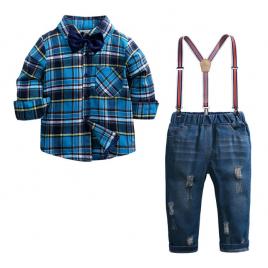 Costumas cu blugi si camasuta in carouri albastre (marime disponibila: 2 ani)