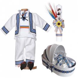 Set botez traditional baietel, trusou botez landou, lumanare si costum popular,