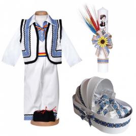 Set botez traditional baietel, trusou botez landou, lumanare si costum