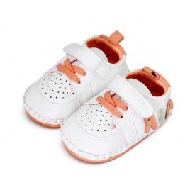 Adidasi pentru bebelusi, albi cu detalii portocalii (marime disponibila: 3-6