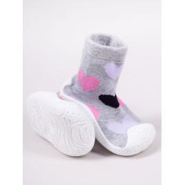 Mocasini pentru copii cu talpă antiderapantă – design inimioare roz și negre pe