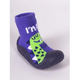 Mocasini pentru copii cu talpă antiderapantă – model dinozaur albastru-verde