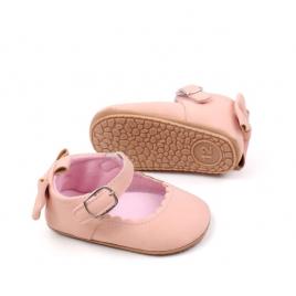 Pantofiori roz somon cu fundita la spate (marime disponibila: 3-6 luni (marimea