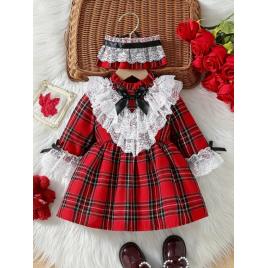 Rochita in carourii rosii cu dantela alba (marime disponibila: 12-18 luni