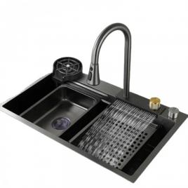 Set chiuveta bucatarie cu baterie cu dus extractibil si accesorii, multifunctionala din inox, 750 x 460 mm