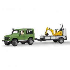 Masina de teren land rover defender cu remorca si micro excavator jcb cu muncitor